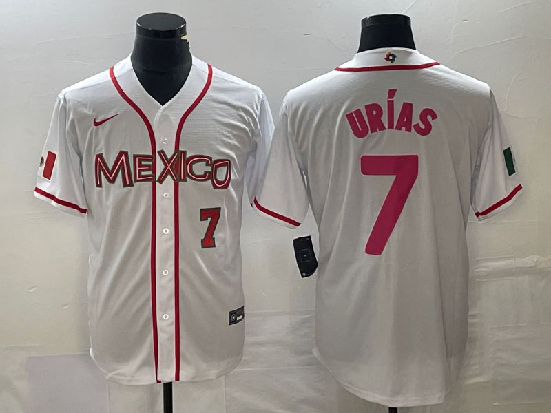 Men 2023 World Cub Mexico #7 Urias White pink Nike MLB Jersey8